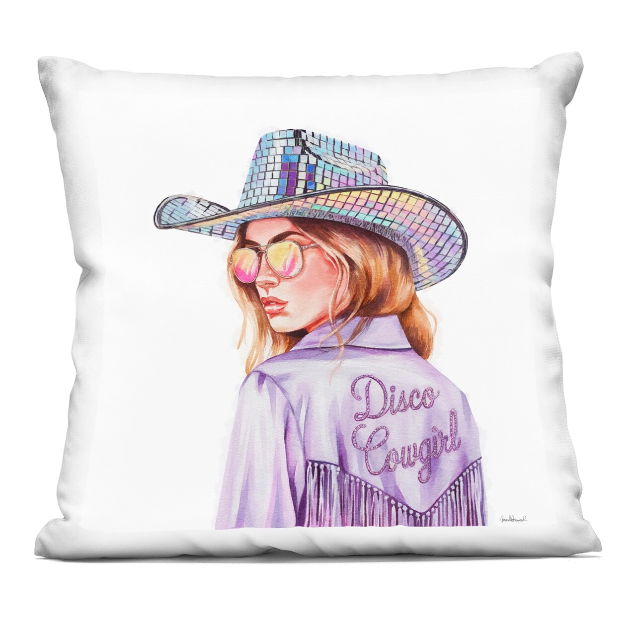 Stupell Industries Purple Disco Cowgirl Decorative Printed Pillow design by Amanda Greenwood, 18 x 7 x 18